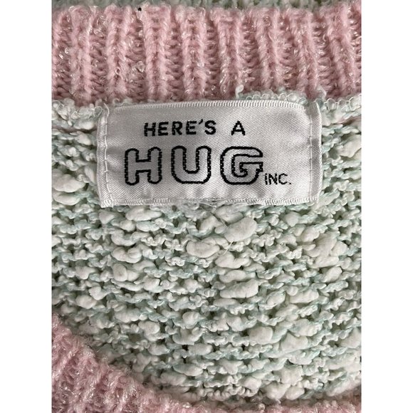 Vintage 80s Here's a Hug Knit Sweater Pastel Loose Knit Chenille - Picture 7 of 7